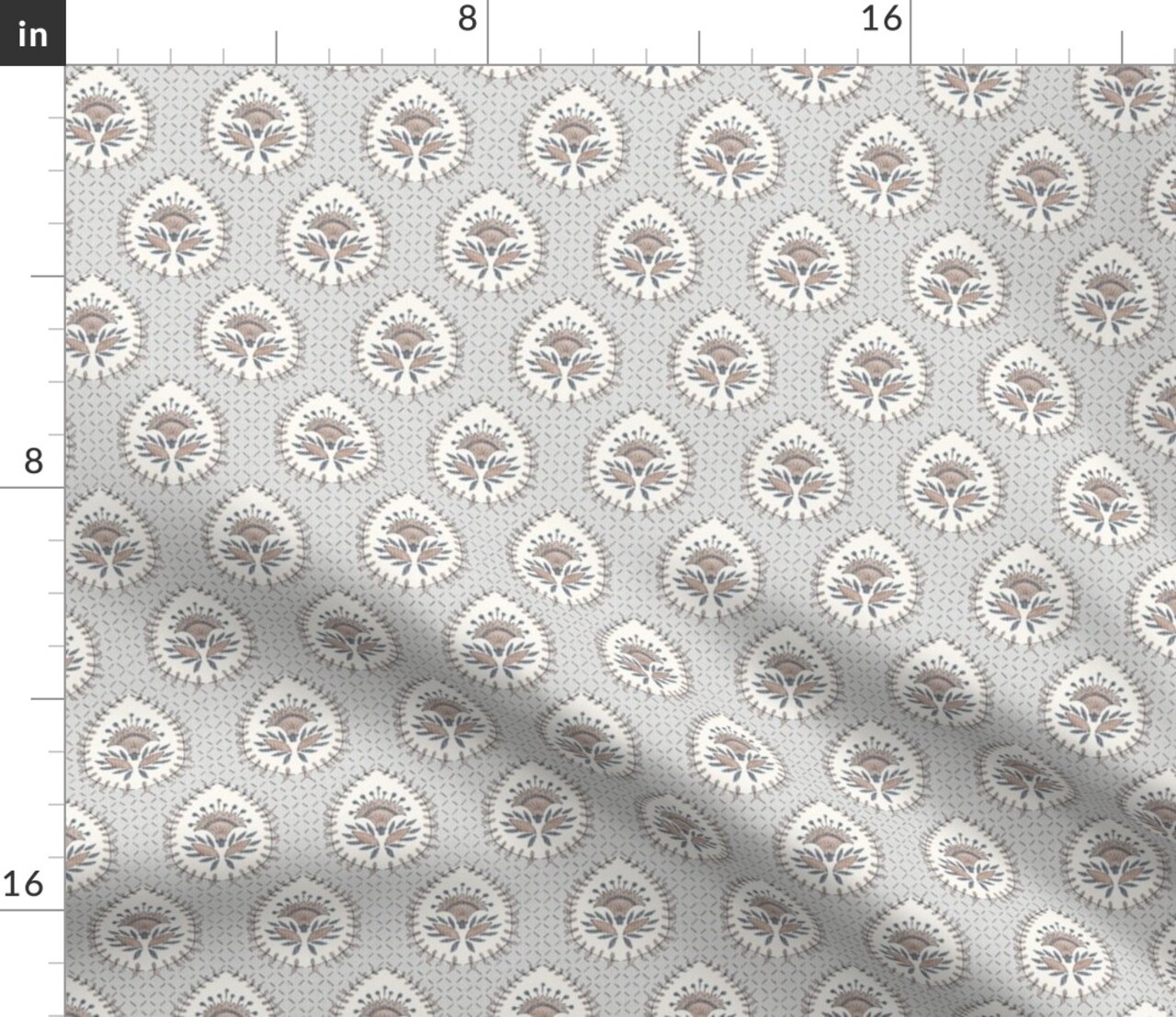 Grey Paisley Leaf Garden Traditional French Block Print Floral Botanical Victorian Granny Chic Medium Scale Custom Printed Fabric by Spoonflower Various Fabrics by the Yard or Fat Quarter